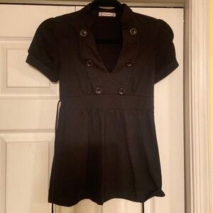 Cute Black Front Button Detail Top